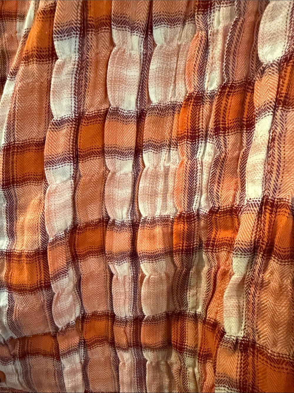Pilcro Orange and Cream Plaid Sleeveless Button Henley Tank - Picture 3 of 4
